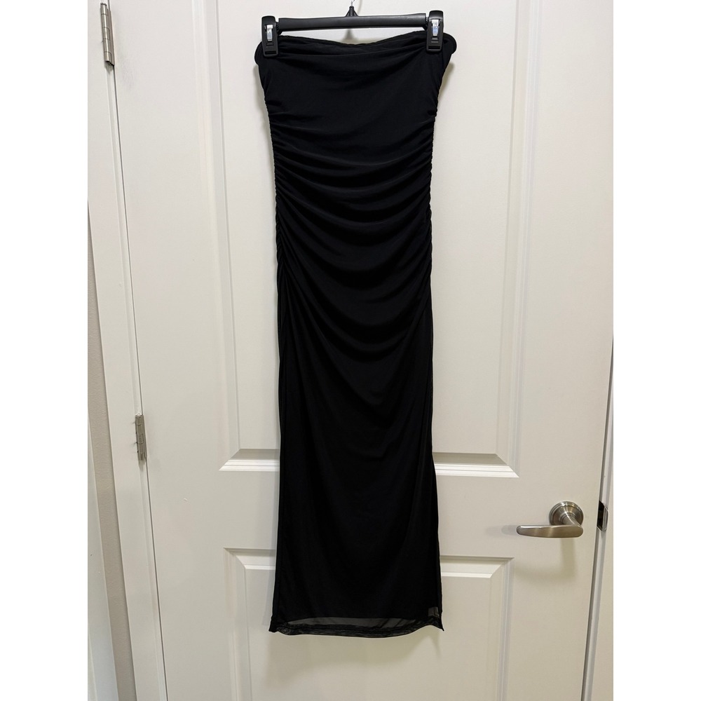 PrettyGarden Black Ruched Tube Dress Strapless Bodycon Maxi Small NEW